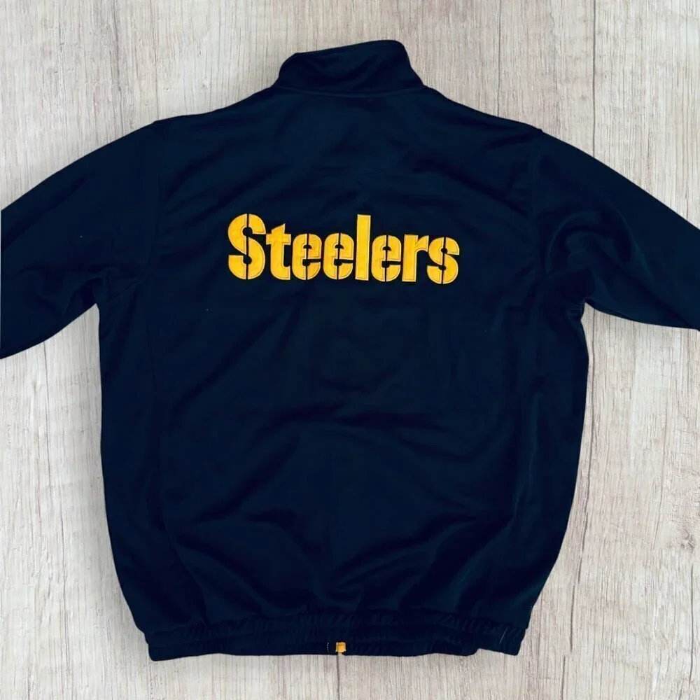 NFL Pittsburgh Steelers Full Zip Black Gold Embroidery Logo Track Jacket Mens XL